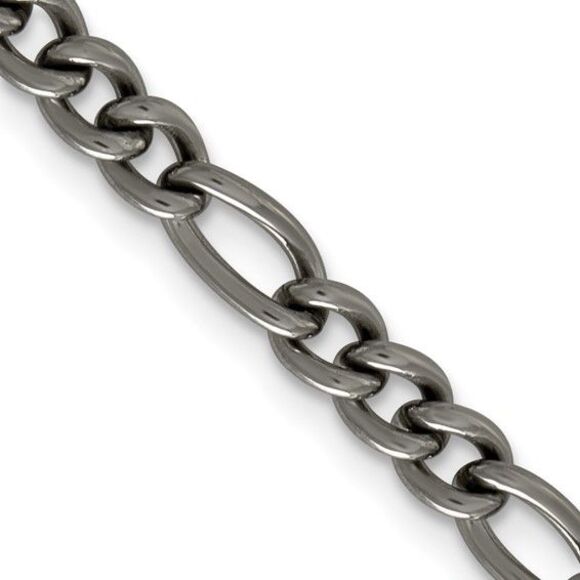 Men's 7mm Titanium Polished Classic Figaro Chain Necklace 24 Inch